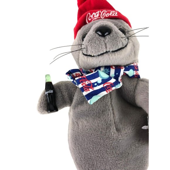 Coca-Cola 1999 Bean Bag Plush Seal in Striped Scarf & Knit Cap Coke - Picture 6 of 11